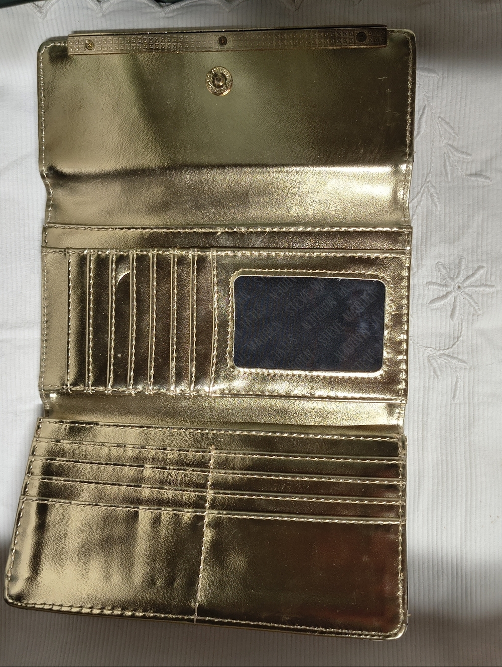 Steve Madden Black Daisy Continental Wallet with Gold Interior Trifold - Picture 5 of 6